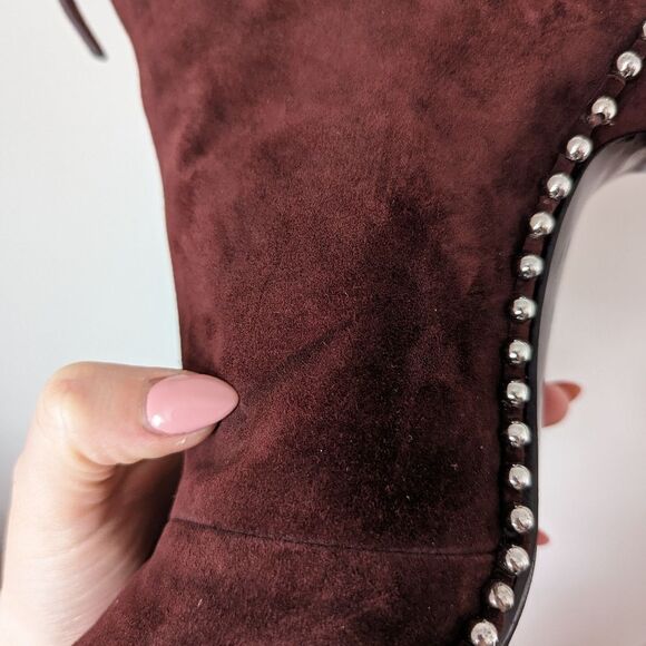 Alexander Wang cranberry maroon wine red suede studded Eri stiletto ankle boots - Picture 10 of 12